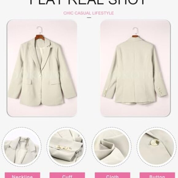 Notched Lapel Blazer Jacket Classic Fit Business Casual Lightweight Polyester - Picture 6 of 8